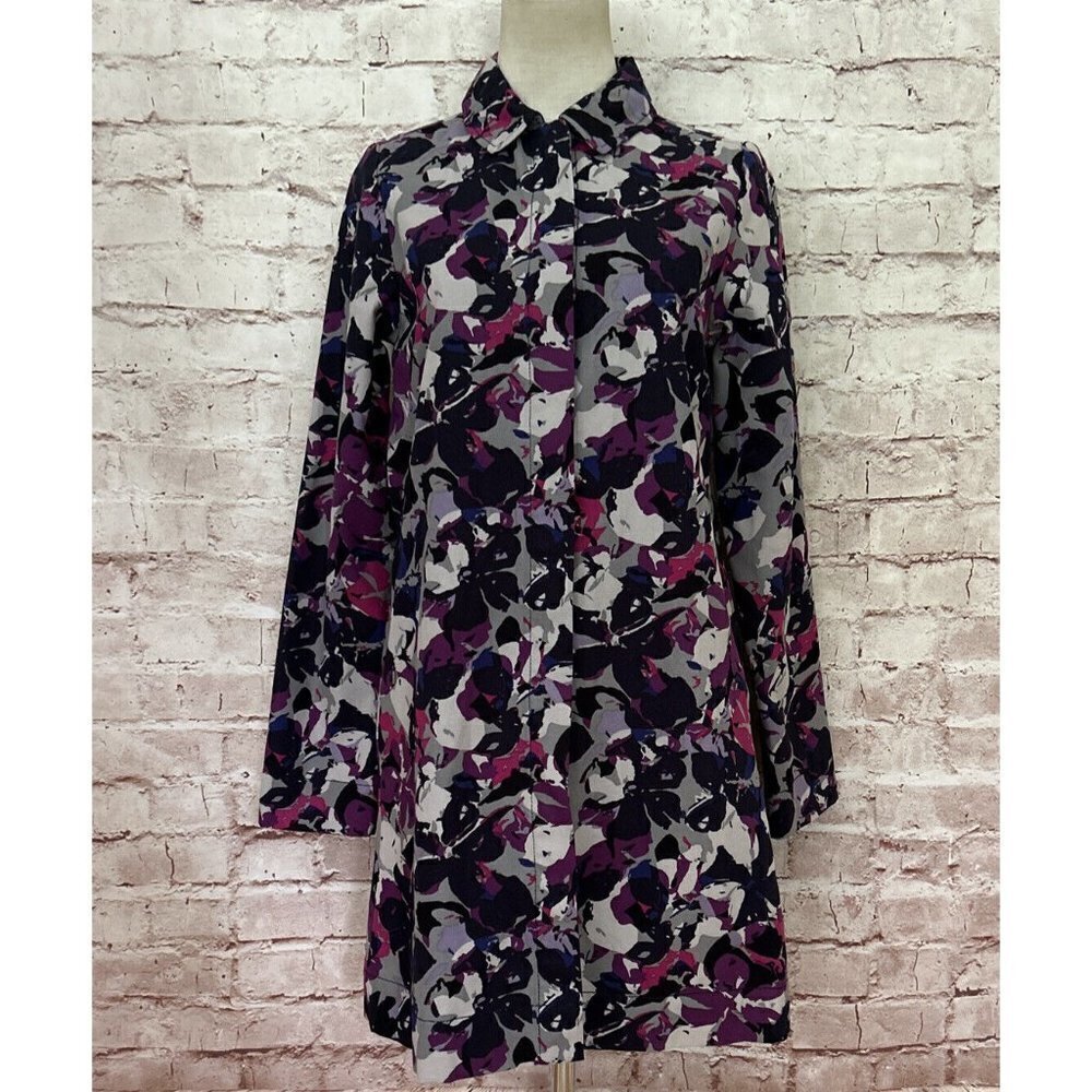 THAKOON Target Coat Womens XS Floral Camo Trench Purple Gray Canvas Mid Length